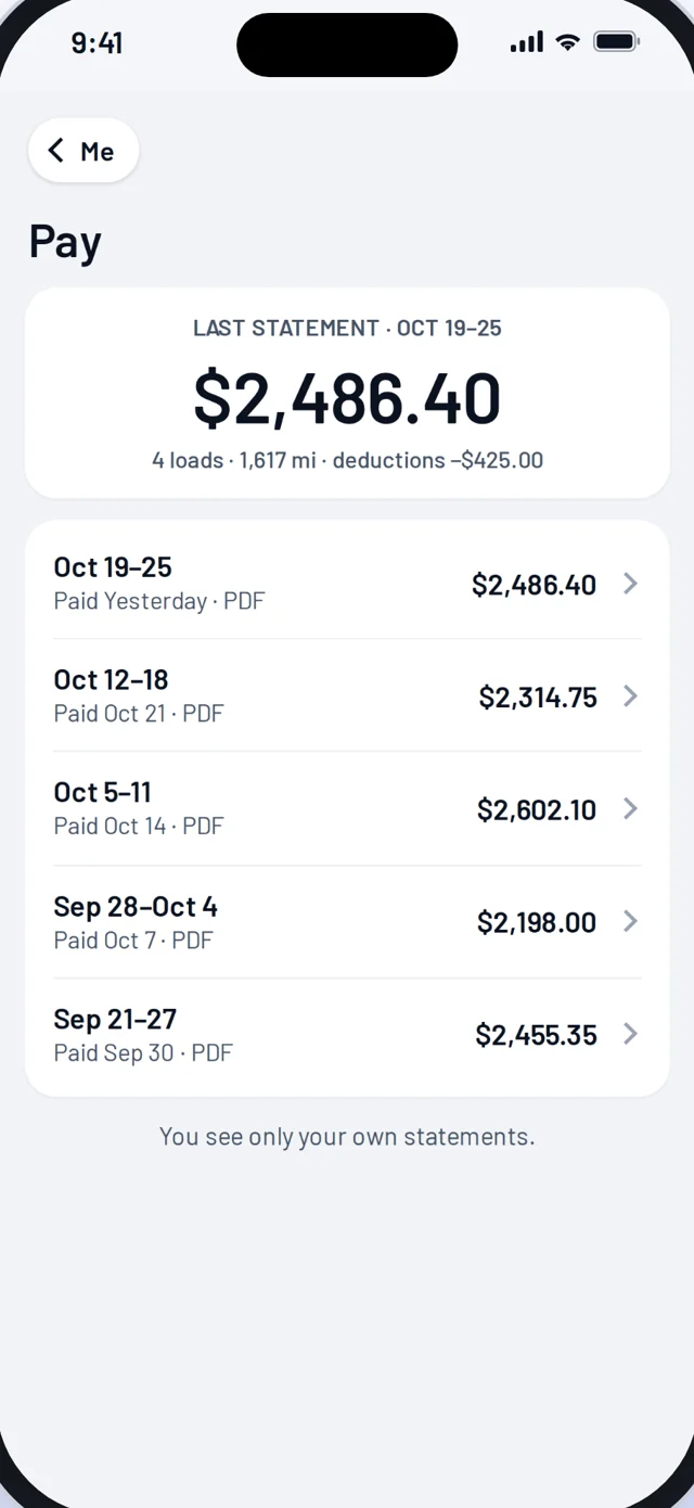 Driver app: pay statements