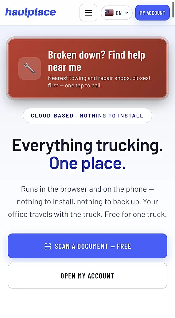 The haulplace home page on a phone