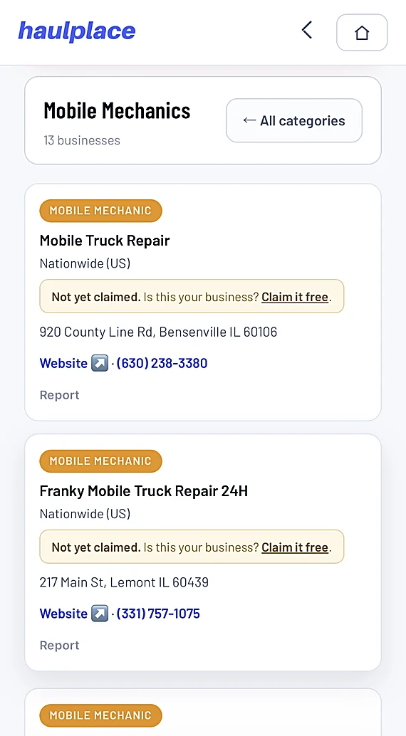 Mobile mechanics on a phone, closest first